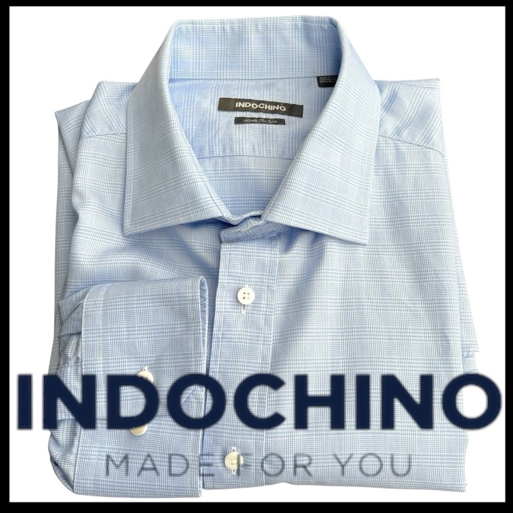 Indochino Custom Made Light Blue/White Fine Check Cotton Button Up Shirt (17)